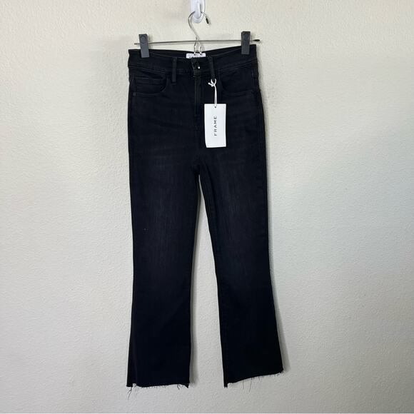 NWT FRAME Denim Le Crop Mini Boot Raw Stagger Tilt Black Jeans Womens Size 26 - Picture 3 of 7